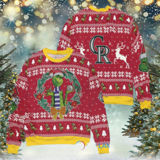 Colorado Rockies x Grinch Dr. Seuss How the Grinch Stole Christmas MLB with World Series Trophy Ugly Christmas Sweater Red