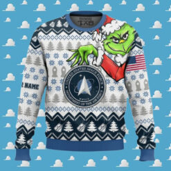 Custom Name Grinch x US Space Force Ugly Sweater V1