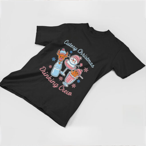 Cutesy Christmas drinking crew snowman reindeer and gingerbread shirt