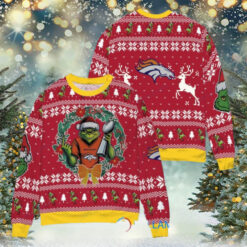 Denver Broncos x Grinch NFL Dr. Seuss How the Grinch Stole Christmas with Super Bowl Trophy Ugly Christmas Sweater Red