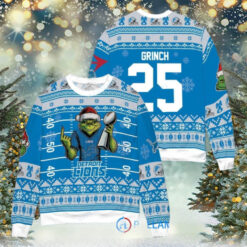 Detroit Lions x Grinch Christmas Dr. Seuss How the Grinch Stole Christmas with Super Bowl Trophy Custom Ugly Christmas Sweater