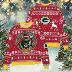 Green Bay Packers x Grinch NFL Dr. Seuss How the Grinch Stole Christmas with Super Bowl Trophy Ugly Christmas Sweater Red