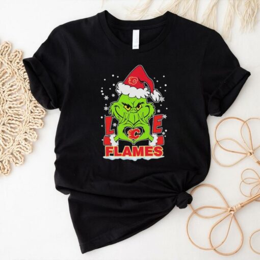 Grinch Hand Love Calgary Hockey Christmas Shirt