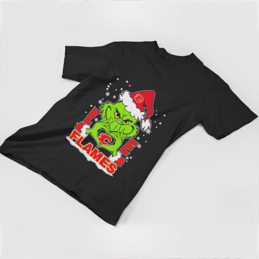 Grinch Hand Love Calgary Hockey Christmas Shirt