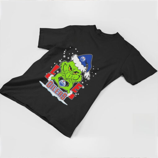 Grinch Hand Love Edmonton Hockey Christmas Shirt