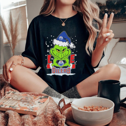 Grinch Hand Love Edmonton Hockey Christmas Shirt