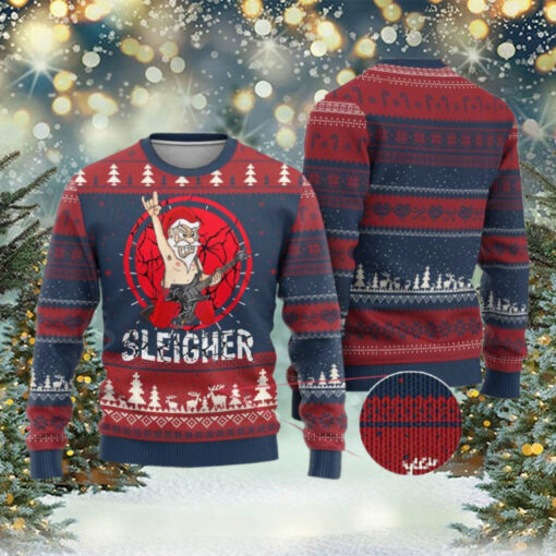 Heavy Mental Ugly Christmas Sweater Sleigher Santa Playing Guitar TS09