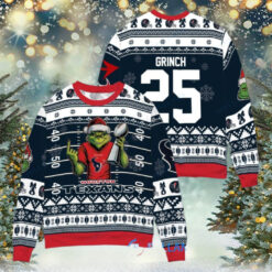 Houston Texans x Grinch Christmas Dr. Seuss How the Grinch Stole Christmas with Super Bowl Trophy Custom Ugly Christmas Sweater