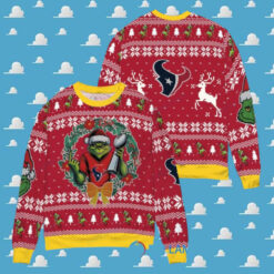 Houston Texans x Grinch NFL Dr. Seuss How the Grinch Stole Christmas with Super Bowl Trophy Ugly Christmas Sweater Red