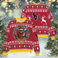 Houston Texans x Grinch NFL Dr. Seuss How the Grinch Stole Christmas with Super Bowl Trophy Ugly Christmas Sweater Red