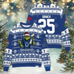 Indianapolis Colts x Grinch Christmas Dr. Seuss How the Grinch Stole Christmas with Super Bowl Trophy Custom Ugly Christmas Sweater