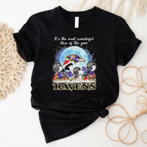 It’s The Most Wonderful Time Of The Years Peanuts Characters X Baltimore Ravens Merry Christmas Shirt