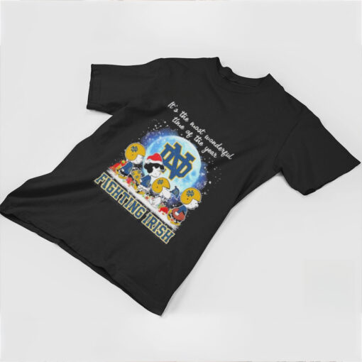 It’s The Most Wonderful Time Of The Years Peanuts Characters X Notre Dame Fighting Irish Merry Christmas Shirt