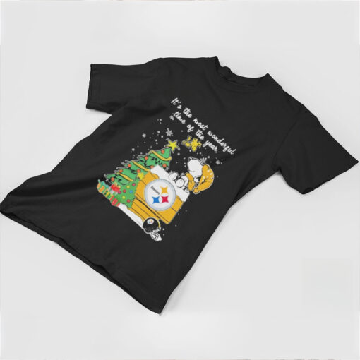 It’s The Most Wonderful Time Of The Years Peanuts Snoopy And Woodstock X Pittsburgh Steelers Merry Christmas Shirt