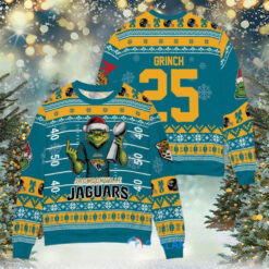 Jacksonville Jaguars x Grinch Christmas Dr. Seuss How the Grinch Stole Christmas with Super Bowl Trophy Custom Ugly Christmas Sweater