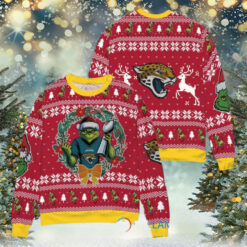 Jacksonville Jaguars x Grinch NFL Dr. Seuss How the Grinch Stole Christmas with Super Bowl Trophy Ugly Christmas Sweater Red