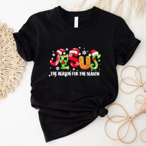 Jesus the reason for the season snow Santa hat Christmas shirt