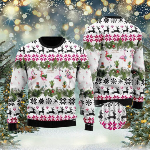 Jingle Bells And Pink Flamingo Xmas Ugly Sweater