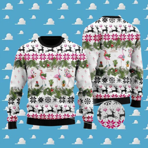 Jingle Bells And Pink Flamingo Xmas Ugly Sweater