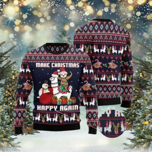 Llama Sloth Make Christmas Happy Again Ugly Christmas Sweater – Ugly Christmas sweater ideas – Jumper – For Men and Women