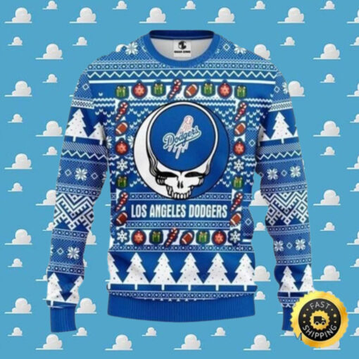 MLB Los Angeles Dodgers Blue Skull Christmas Sweater