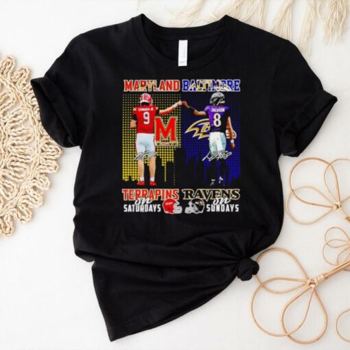 Maryland Terrapins on Saturdays and Baltimore Ravens on Sundays Edwards Jr and Jackson signatures shirt