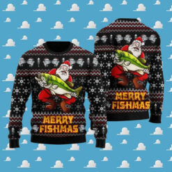 Merry Fishmas Santa Hug Fishing Ugly Christmas Sweater