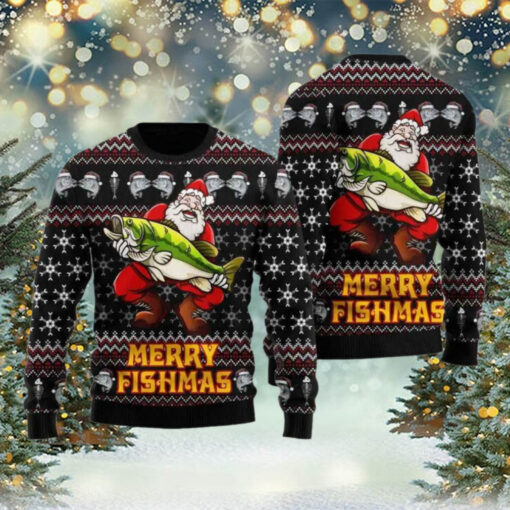 Merry Fishmas Santa Hug Fishing Ugly Christmas Sweater