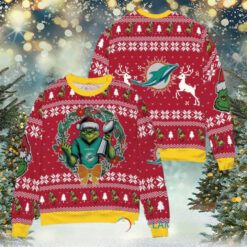 Miami Dolphins x Grinch NFL Dr. Seuss How the Grinch Stole Christmas with Super Bowl Trophy Ugly Christmas Sweater Red