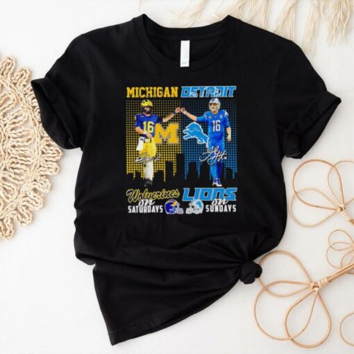 Michigan Wolverines on Saturdays Detroit Lions on Sundays Davis Warren and Jared Goff shirt