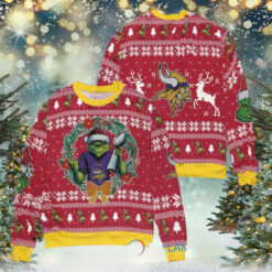 Minnesota Vikings x Grinch NFL Dr. Seuss How the Grinch Stole Christmas with Super Bowl Trophy Ugly Christmas Sweater Red