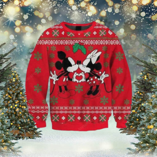 Minnie Kissing Mickey Disney Funny Couples Pattern Knitted Ugly Christmas Sweater