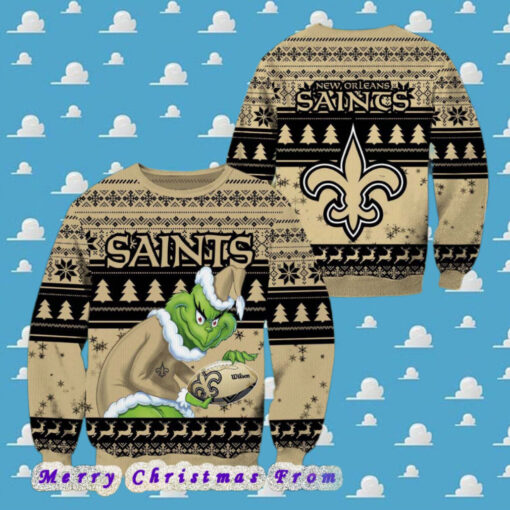 NFL New Orleans Saints Football Grinch Xmas Pattern Knitted Ugly Christmas Sweater