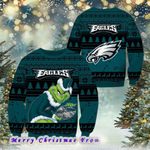 NFL Philadelphia Eagles Football Grinch Xmas Pattern Knitted Ugly Christmas Sweater