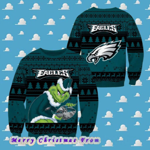 NFL Philadelphia Eagles Football Grinch Xmas Pattern Knitted Ugly Christmas Sweater