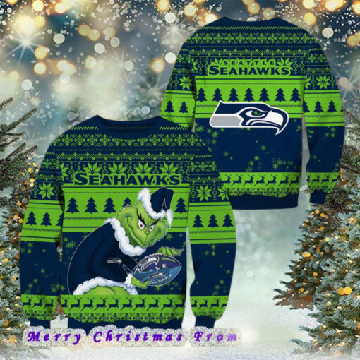 NFL Seattle Seahawks Football Grinch Xmas Pattern Knitted Ugly Christmas Sweater