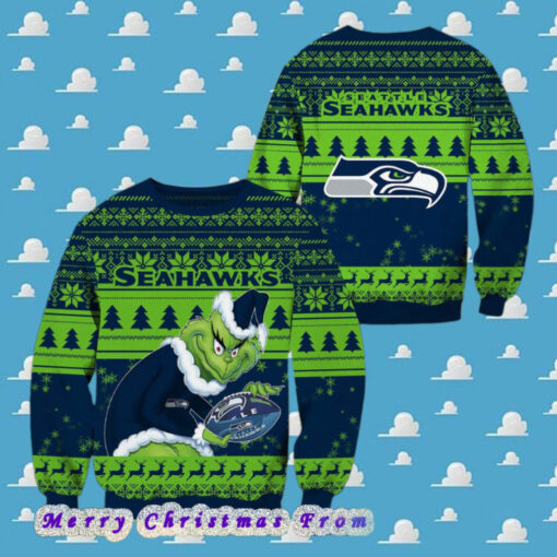 NFL Seattle Seahawks Football Grinch Xmas Pattern Knitted Ugly Christmas Sweater