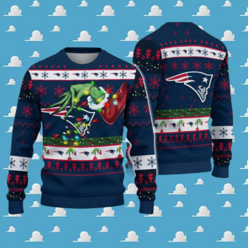 New England Patriots NFL Special Grinchs Hand Football 2024 Gift For Family Ugly Christmas Sweater