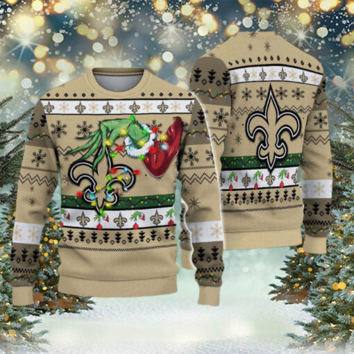 New Orleans Saints NFL Special Grinchs Hand Football 2024 Gift For Family Ugly Christmas Sweater