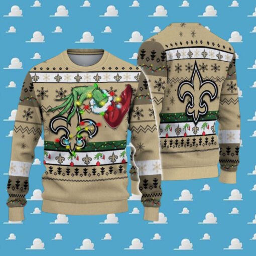 New Orleans Saints NFL Special Grinchs Hand Football 2024 Gift For Family Ugly Christmas Sweater