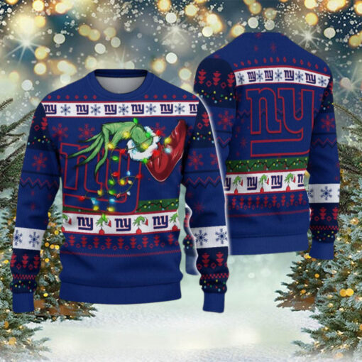 New York Giants NFL Special Grinchs Hand Football 2024 Gift For Family Ugly Christmas Sweater