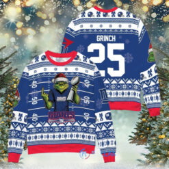 New York Giants x Grinch Christmas Dr. Seuss How the Grinch Stole Christmas with Super Bowl Trophy Custom Ugly Christmas Sweater