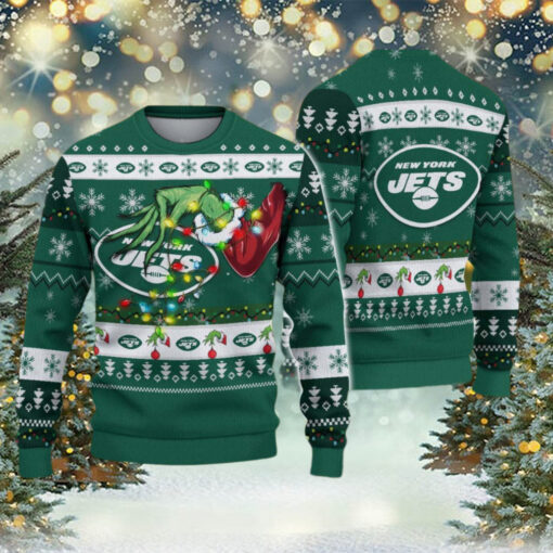 New York Jets NFL Special Grinchs Hand Football 2024 Gift For Family Ugly Christmas Sweater