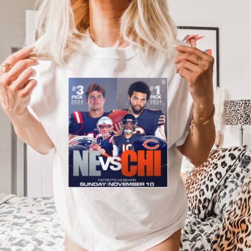 Official 3 Pick 2024 New England Patriots vs. 1 Pick 2024 Chicago Bears Sunday November 10 Poster t shirt