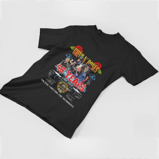 Official Guns N’ Roses 40 Years 1985 2025 Signatures Thank You For The Memories Lightning Shirt