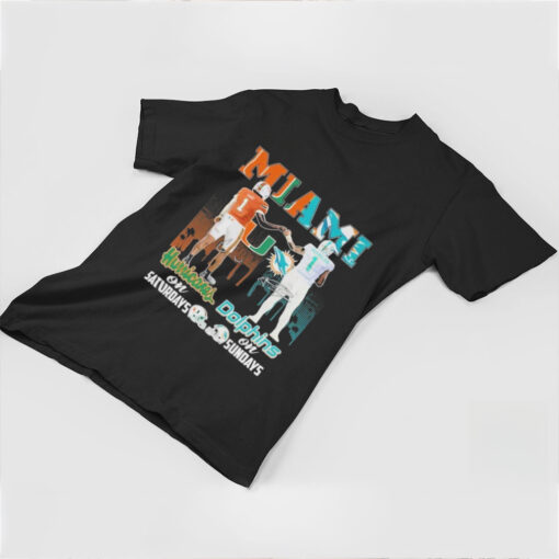 Official Miami Hurricanes On Saturdays Miami Dolphins On Sundays 2024 T Shirt