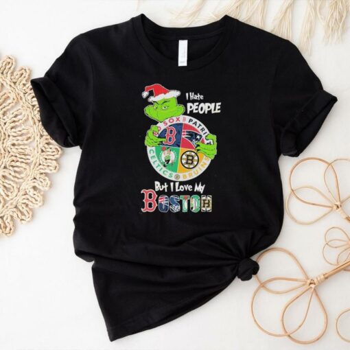 Official The Grinch I Hate People But I Love My Boston Team Sport Unisex T Shirt