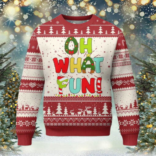 Oh What Fun Xmas Candy Cane Ugly Christmas Sweater