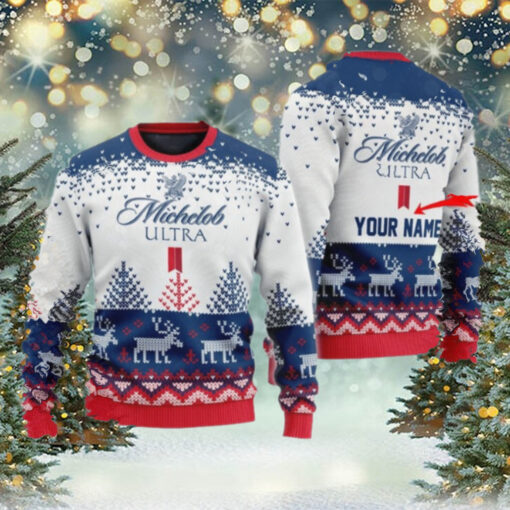 Personalized Michelob Ultra Reindeer Christmas Ugly Sweater