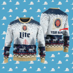 Personalized Miller Lite Reindeer Christmas Ugly Sweater